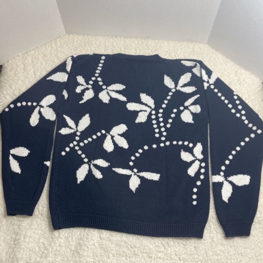 Vintage 90s Bleyle Ramie Cotton Sweater –Black Botanical Size M - Picture 2 of 9